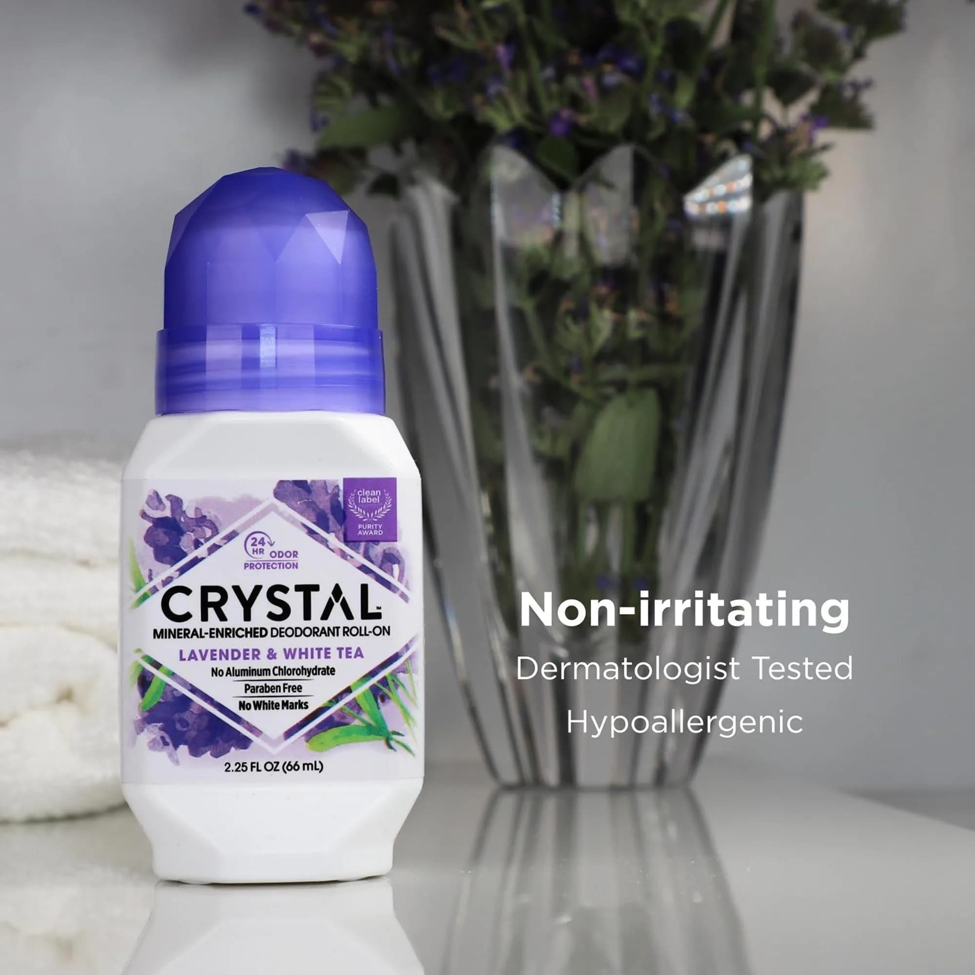 Crystal Essence Mineral Deodorant Roll-On Lavender & White Tea 66ml (2.25 Fl Oz) | Natural Odor Protection - view 3
