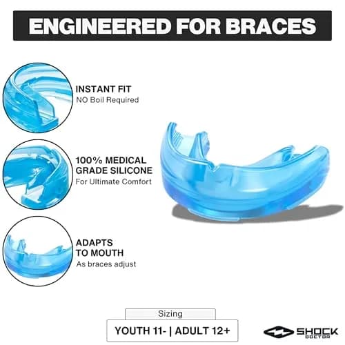 Shock Doctor Braces Mouth Guard for Upper Teeth Protection, Youth & Adult Sizes (Pink) thumbnail 4