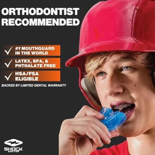 Shock Doctor Braces Mouth Guard for Upper Teeth Protection, Youth & Adult Sizes (Pink) thumbnail 2