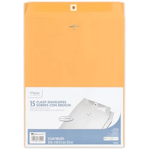 Mead Clasp Envelopes 10" x 13" (25cm x 33cm) | Brown Kraft Paper, 15 Count Pack thumbnail 1