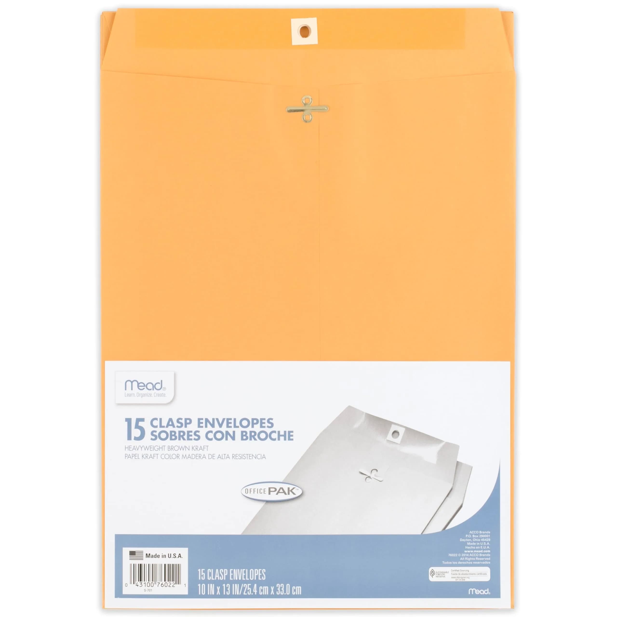 Mead 9" x 12" Clasp Envelopes | Brown Kraft Paper, 240 Count Bulk Pack — 10" x 13"