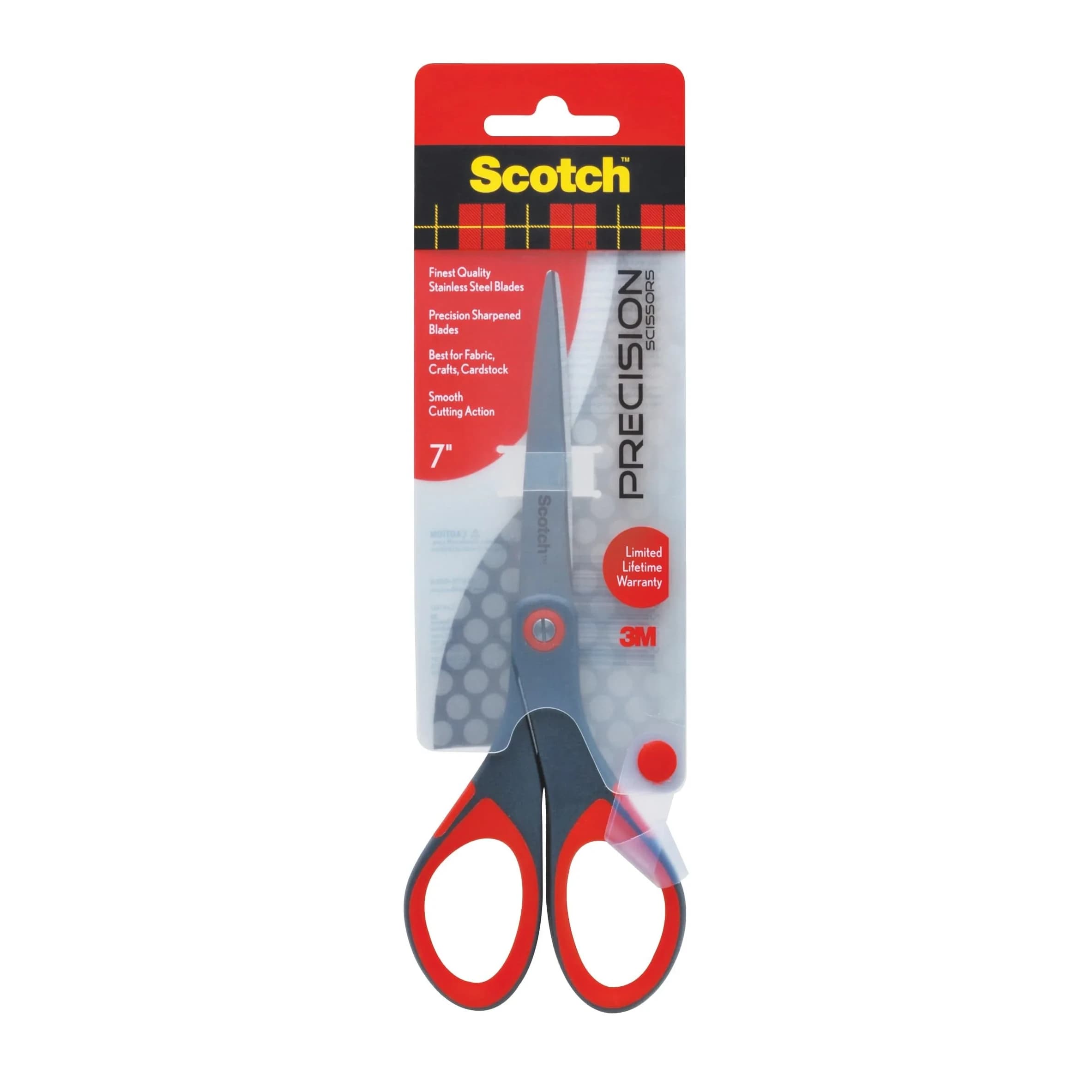 Scotch 7" Precision Scissors, Grey/Red Handle | Sharp Stainless Steel Blades for Everyday Use