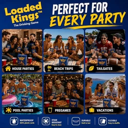 Loaded Kings Waterproof Drinking Card Game for Adults – Kings Cup Party | 54 Cards, Plastic thumbnail 5