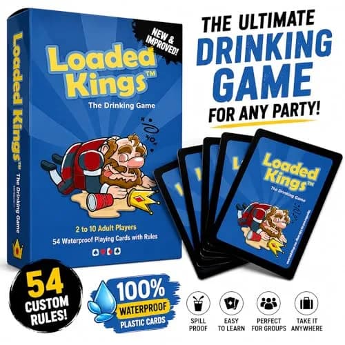 Loaded Kings Waterproof Drinking Card Game for Adults – Kings Cup Party | 54 Cards, Plastic thumbnail 2