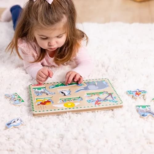 Melissa & Doug Zoo Animals Sound Puzzle 8-Piece Wooden Peg Puzzle with Light-Activated Sounds | Educational Toy for Toddlers and Preschoolers Ages 2+ thumbnail 5