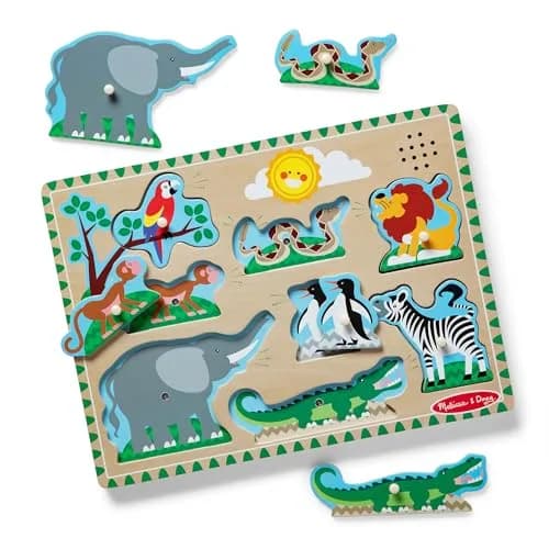 Melissa & Doug Zoo Animals Sound Puzzle 8-Piece Wooden Peg Puzzle with Light-Activated Sounds | Educational Toy for Toddlers and Preschoolers Ages 2+ thumbnail 1