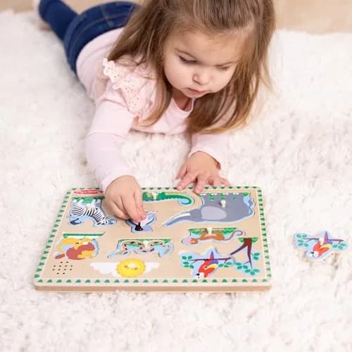 Melissa & Doug Zoo Animals Sound Puzzle 8-Piece Wooden Peg Puzzle with Light-Activated Sounds | Educational Toy for Toddlers and Preschoolers Ages 2+ thumbnail 2