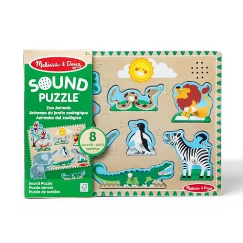 Melissa & Doug Zoo Animals Sound Puzzle 8-Piece Wooden Peg Puzzle with Light-Activated Sounds | Educational Toy for Toddlers and Preschoolers Ages 2+ thumbnail 3
