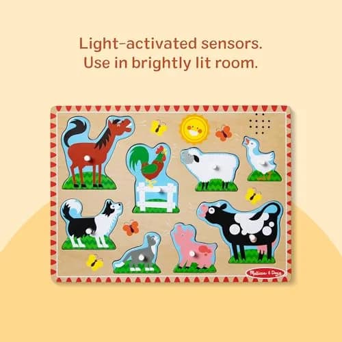 Melissa & Doug Farm Animals Sound Puzzle – 8-Piece Wooden Peg Puzzle with Light-Activated Sounds, Music Learning Toy for Toddlers and Preschoolers Ages 2+ thumbnail 4