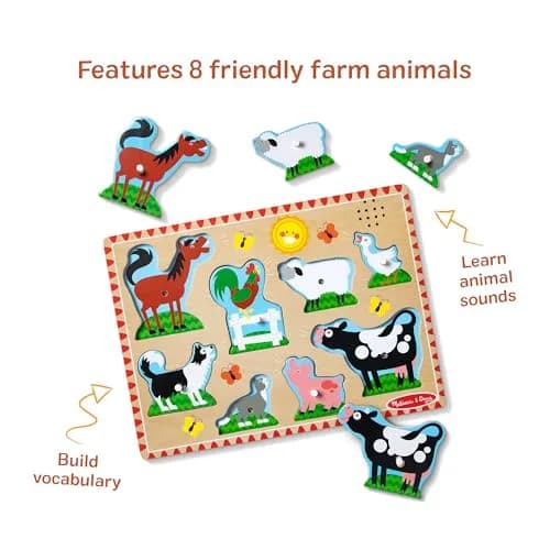 Melissa & Doug Farm Animals Sound Puzzle – 8-Piece Wooden Peg Puzzle with Light-Activated Sounds, Music Learning Toy for Toddlers and Preschoolers Ages 2+ thumbnail 5