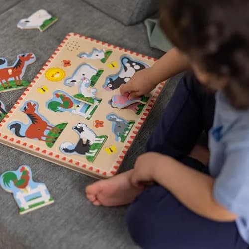 Melissa & Doug Farm Animals Sound Puzzle – 8-Piece Wooden Peg Puzzle with Light-Activated Sounds, Music Learning Toy for Toddlers and Preschoolers Ages 2+ thumbnail 6