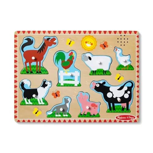 Melissa & Doug Farm Animals Sound Puzzle – 8-Piece Wooden Peg Puzzle with Light-Activated Sounds, Music Learning Toy for Toddlers and Preschoolers Ages 2+ thumbnail 1
