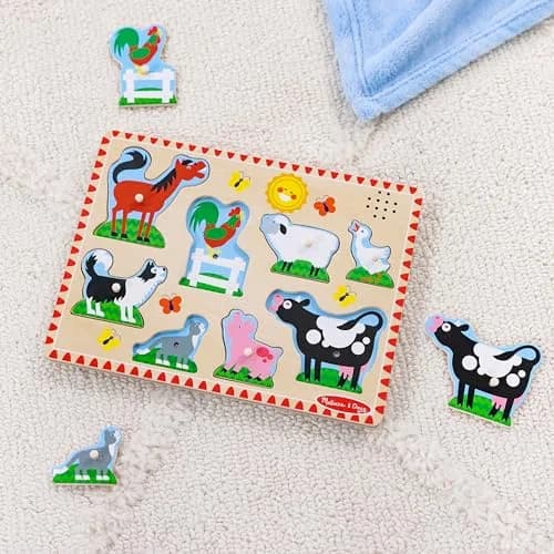 Melissa & Doug Farm Animals Sound Puzzle – 8-Piece Wooden Peg Puzzle with Light-Activated Sounds, Music Learning Toy for Toddlers and Preschoolers Ages 2+ thumbnail 9