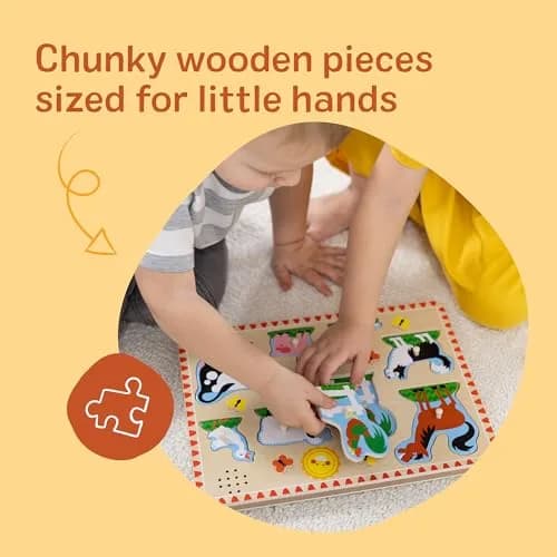Melissa & Doug Farm Animals Sound Puzzle – 8-Piece Wooden Peg Puzzle with Light-Activated Sounds, Music Learning Toy for Toddlers and Preschoolers Ages 2+ thumbnail 2