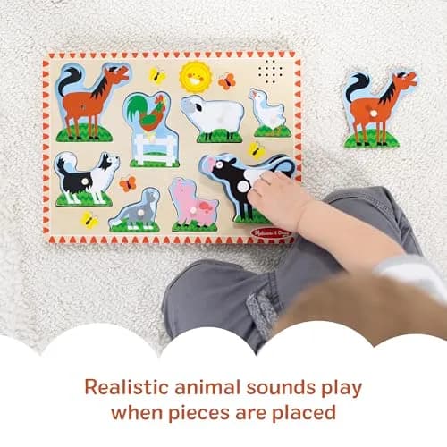Melissa & Doug Farm Animals Sound Puzzle – 8-Piece Wooden Peg Puzzle with Light-Activated Sounds, Music Learning Toy for Toddlers and Preschoolers Ages 2+ thumbnail 3