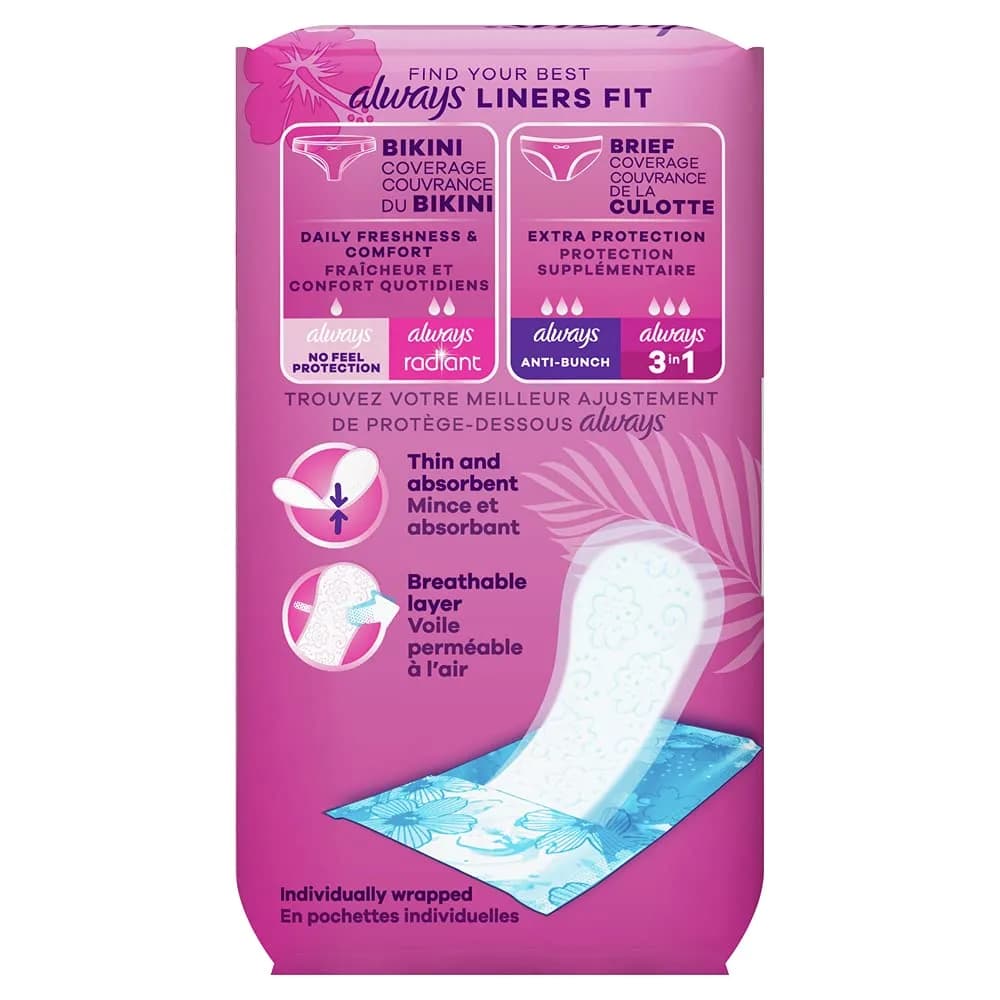 Always Thin No Feel Protection Daily Liners Regular Absorbency Unscented, 240 Count (4 Packs of 60) | Discreet Daily Protection That Stays in Place - view 2