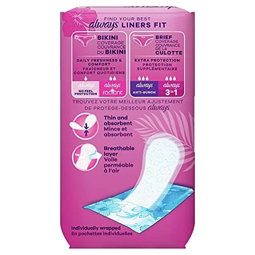 Always Thin No Feel Protection Daily Liners Regular Absorbency Unscented, 240 Count (4 Packs of 60) | Discreet Daily Protection That Stays in Place thumbnail 2