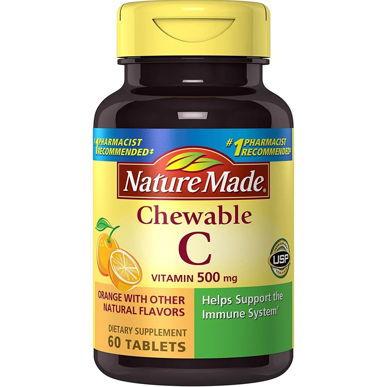 Nature Made Chewable Vitamin C 500 mg Tablets 180 Count (Pack of 3) | Immune Support with USP Verification - main product image