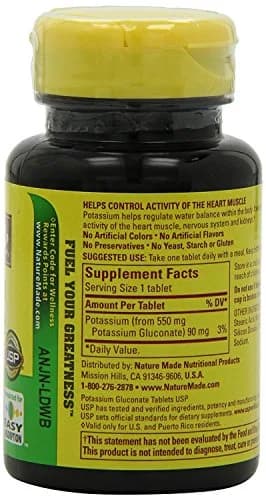 Nature Made Potassium Gluconate 550 mg Tablets 300 Count (90 mg Potassium per serving) | USP Verified Heart Health Support thumbnail 2