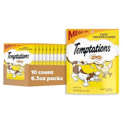 Temptations Classic Tasty Chicken Flavor Crunchy and Soft Cat Treats, 6.3 oz Pack of 10 thumbnail 1