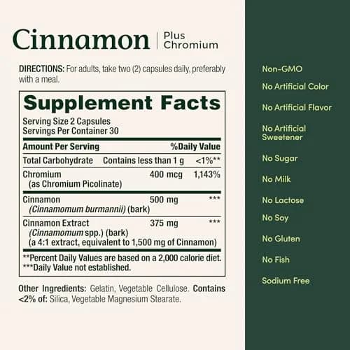 Nature's Bounty Cinnamon Plus Chromium Capsules 60 Count | Supports Sugar Metabolism thumbnail 5