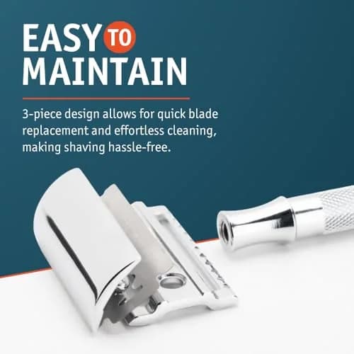MERKUR 33C Double Edge Safety Razor, 3-Piece Design, Closed Comb, Short Handle, Bright Chrome Finish | Precision Wet Shaving thumbnail 5