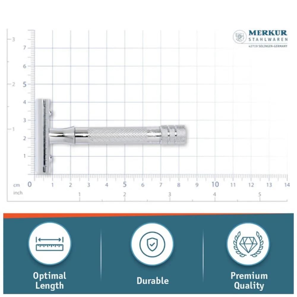MERKUR 33C Double Edge Safety Razor, 3-Piece Design, Closed Comb, Short Handle, Bright Chrome Finish | Precision Wet Shaving - view 7