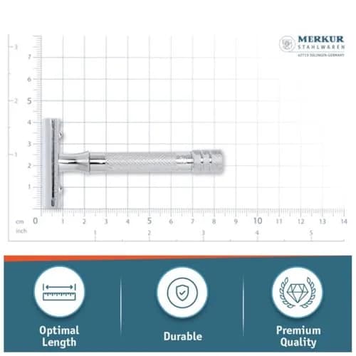 MERKUR 33C Double Edge Safety Razor, 3-Piece Design, Closed Comb, Short Handle, Bright Chrome Finish | Precision Wet Shaving thumbnail 7