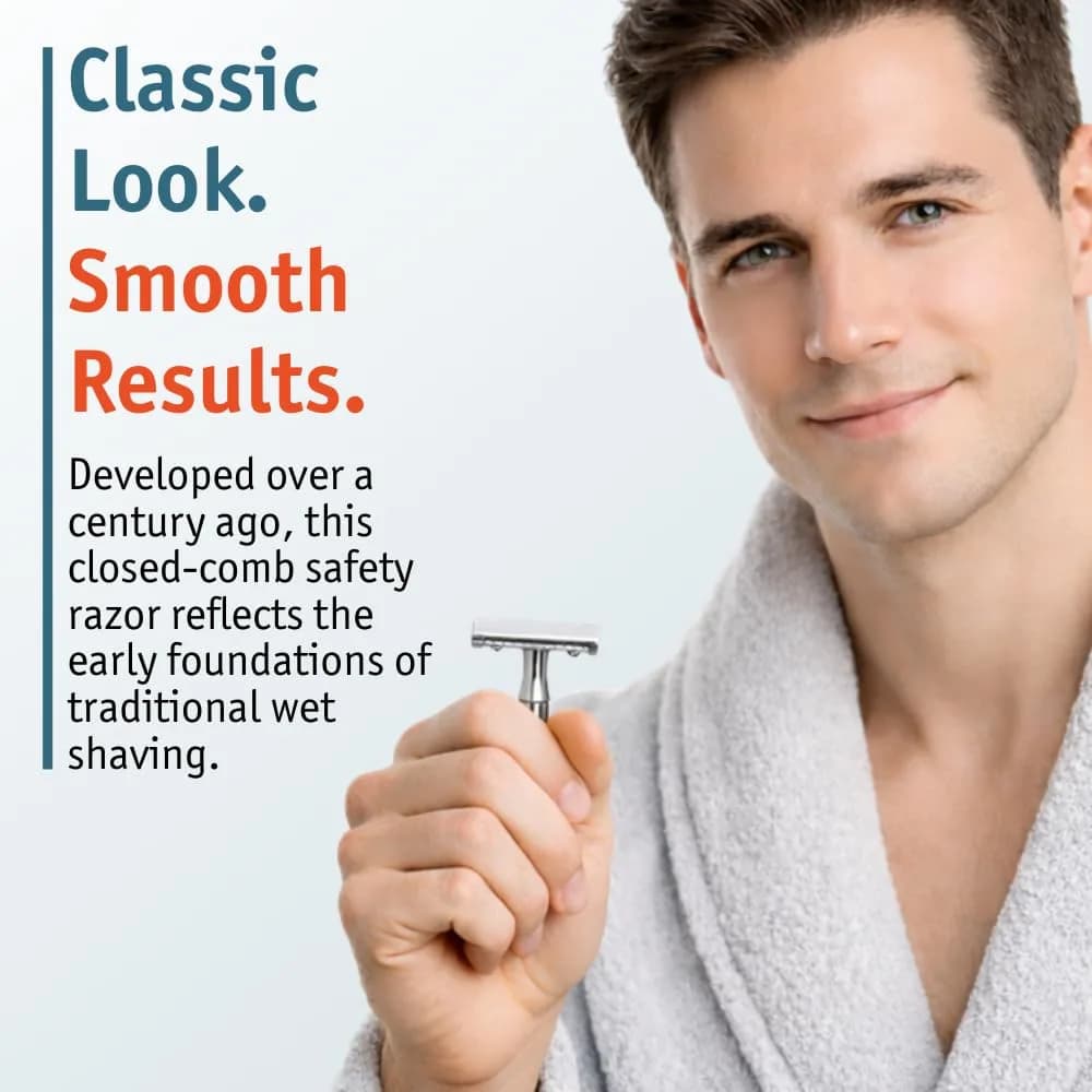 MERKUR 33C Double Edge Safety Razor, 3-Piece Design, Closed Comb, Short Handle, Bright Chrome Finish | Precision Wet Shaving - view 2