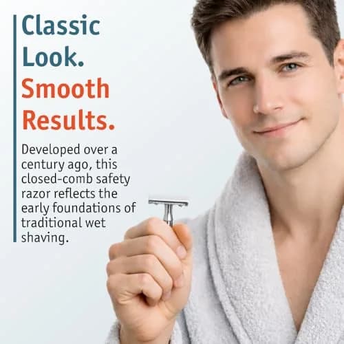 MERKUR 33C Double Edge Safety Razor, 3-Piece Design, Closed Comb, Short Handle, Bright Chrome Finish | Precision Wet Shaving thumbnail 2