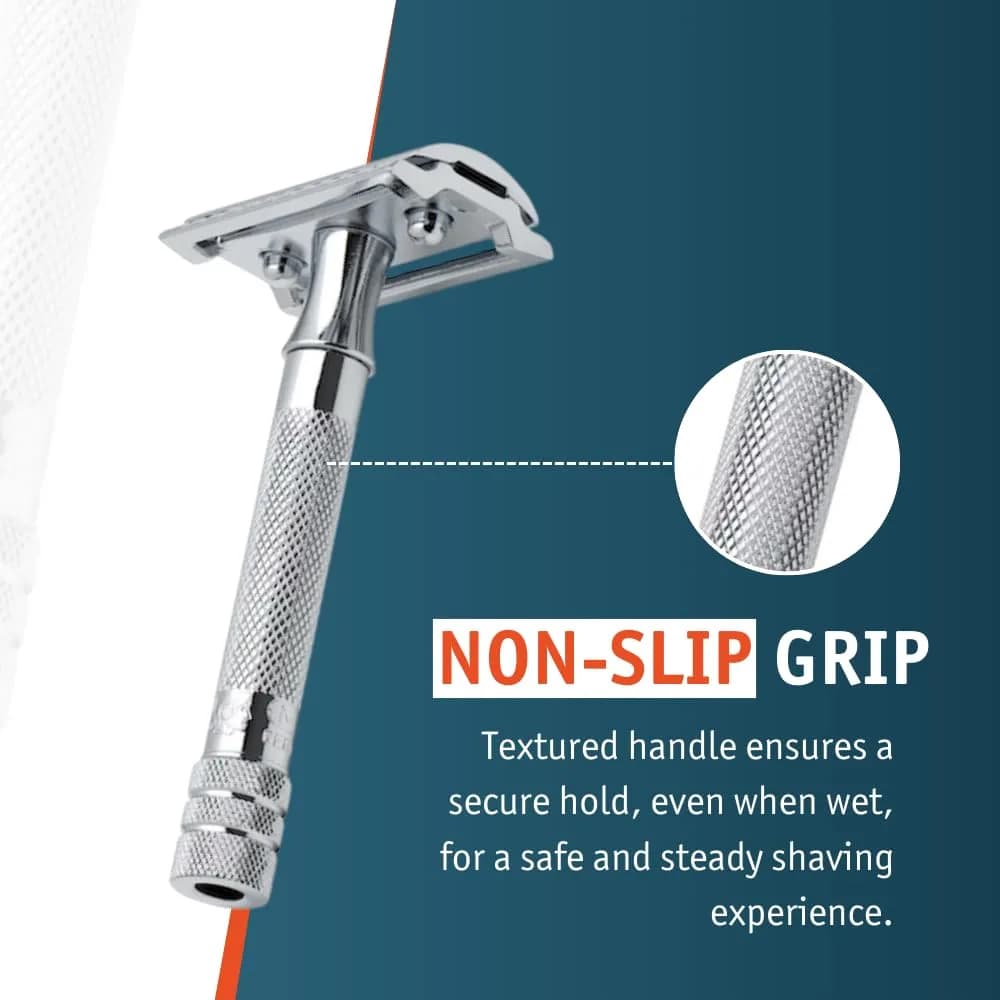 MERKUR 33C Double Edge Safety Razor, 3-Piece Design, Closed Comb, Short Handle, Bright Chrome Finish | Precision Wet Shaving - view 4