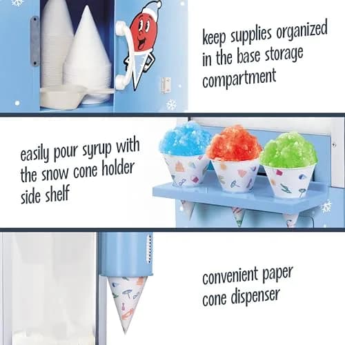 Nostalgia Snow Cone Shaved Ice Machine - 54" Tall Blue Cart, Makes 72 Icy Treats, Includes Scoop & Syrups thumbnail 3