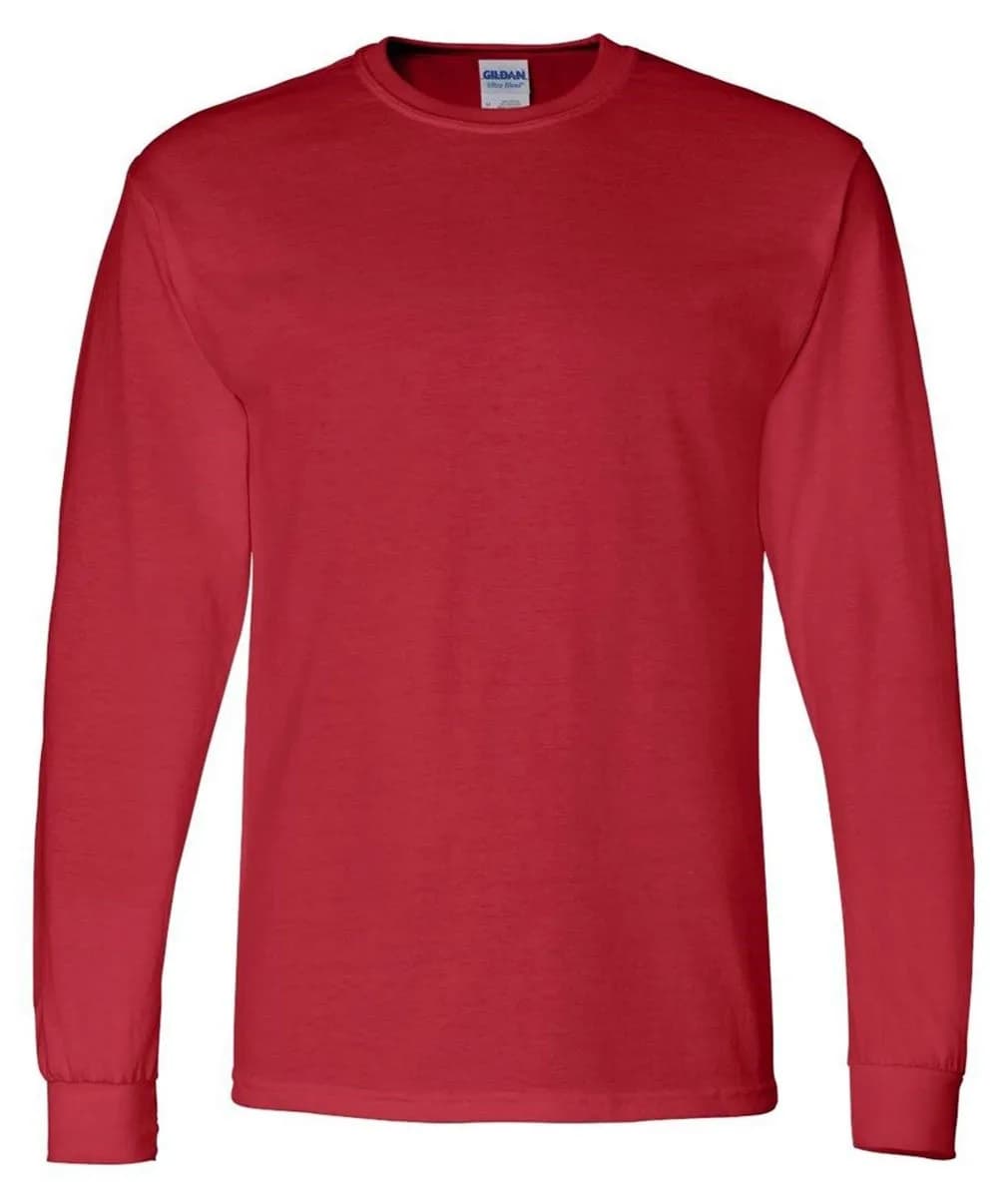 Gildan Men's 5.5 oz., 50/50 Long-Sleeve T-Shirt, Red, Small | Moisture-Wicking Cotton-Polyester Blend — Red