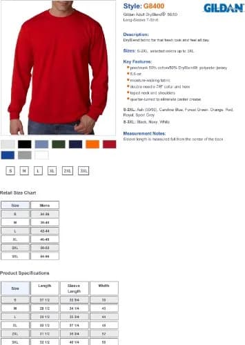 Gildan Men's 5.5 oz., 50/50 Long-Sleeve T-Shirt, Red, Small | Moisture-Wicking Cotton-Polyester Blend thumbnail 2