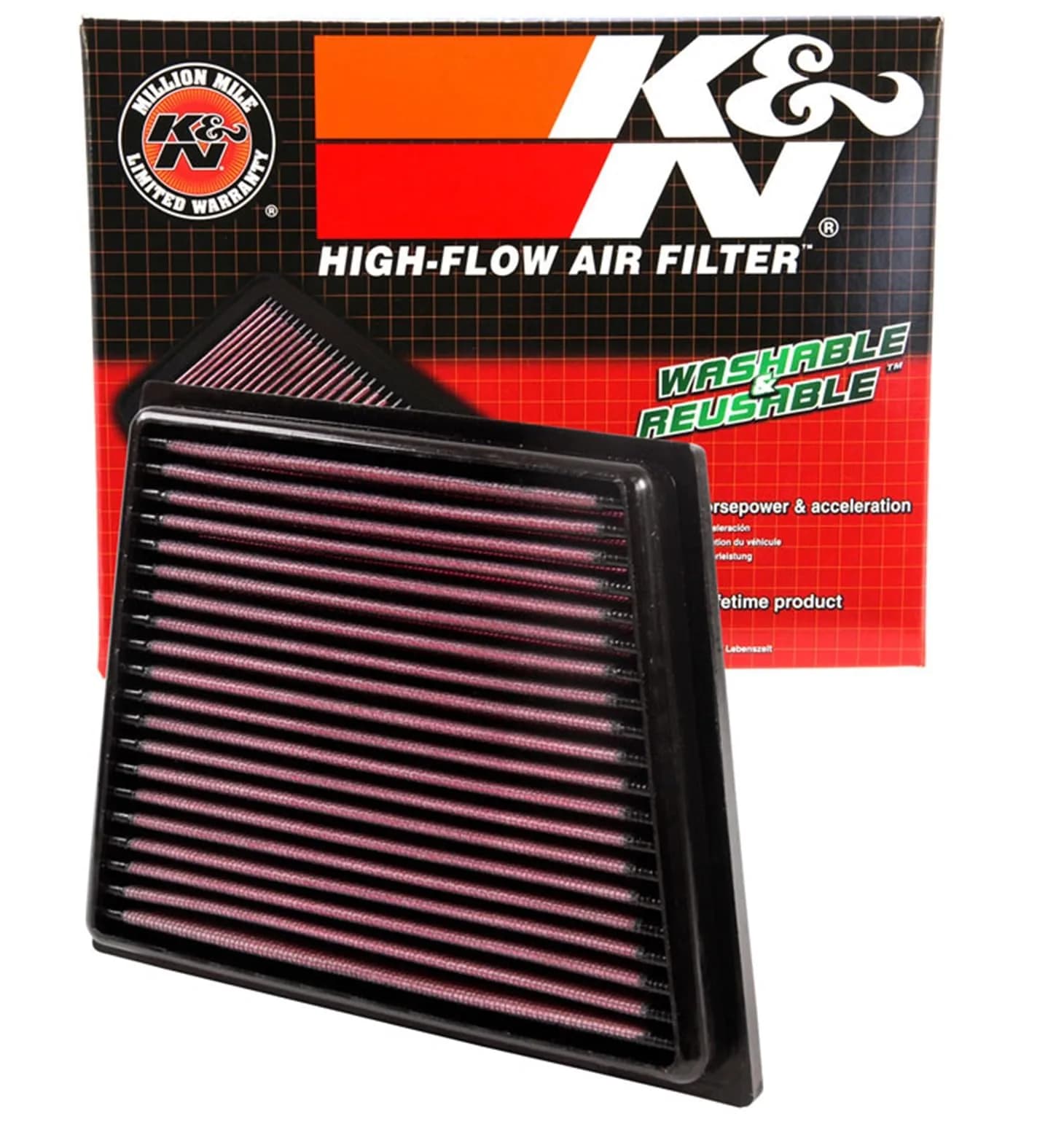 K&N High-Flow Engine Air Filter 33-2955 | Washable, Reusable, Lifetime Performance - main product image