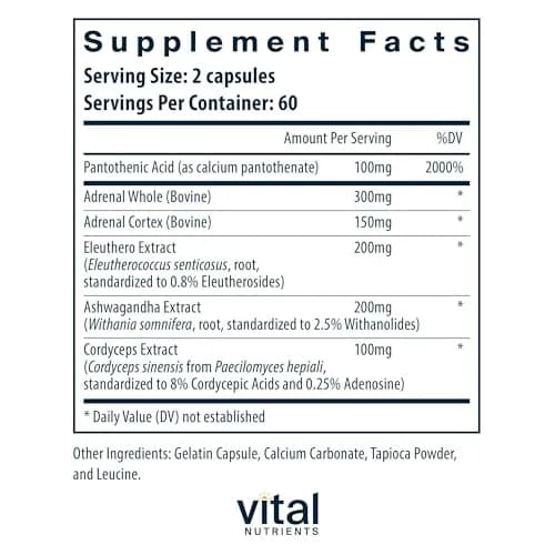 Vital Nutrients Adrenal Support for Gland Function, 120 Capsules | Supports Stress & Energy, Made in USA thumbnail 2