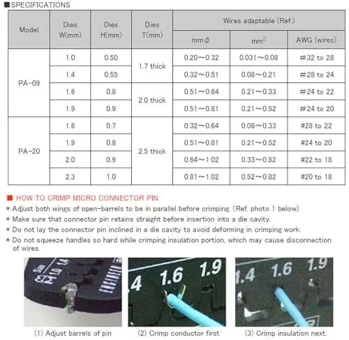 ENGINEER PA-09 Micro Connector Crimping Pliers 175mm (6.89 inches) | Precision Tool for AWG #32-20 Wires thumbnail 4