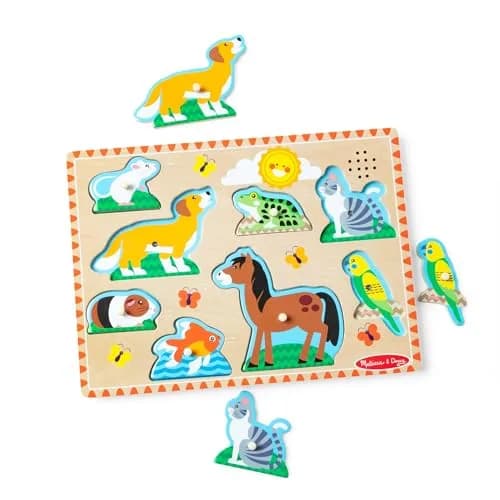 Melissa & Doug Zoo Pet Animals Sound Puzzle – 8-Piece Wooden Peg Puzzle with Light-Activated Sounds, Music Learning Toy for Toddlers and Preschoolers Ages 2+ thumbnail 1