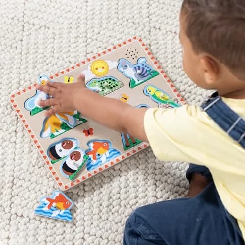 Melissa & Doug Zoo Pet Animals Sound Puzzle – 8-Piece Wooden Peg Puzzle with Light-Activated Sounds, Music Learning Toy for Toddlers and Preschoolers Ages 2+ thumbnail 7
