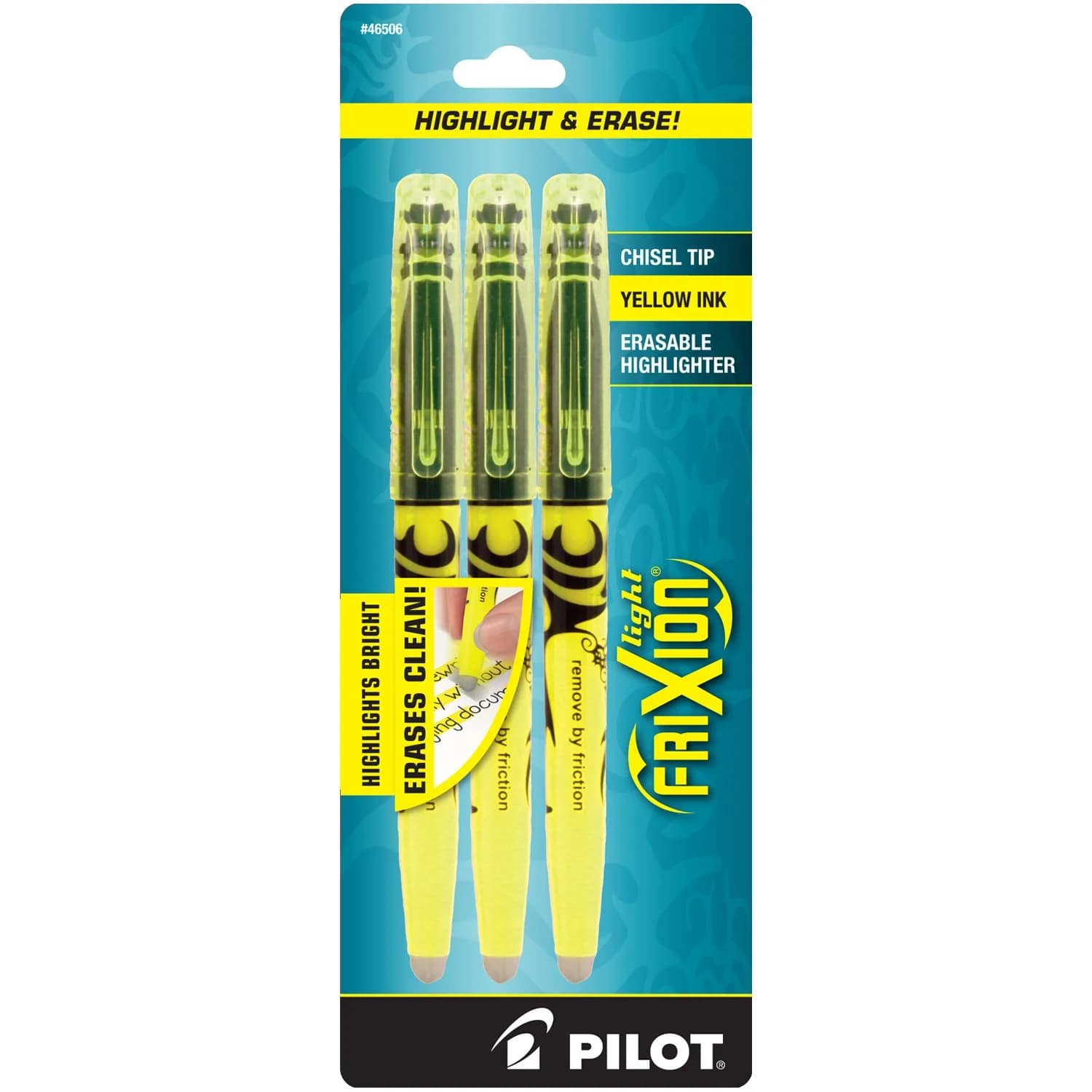 Pilot FriXion Light Erasable Highlighters Chisel Tip Pack of 3 | Bright Fluorescent & Erasable