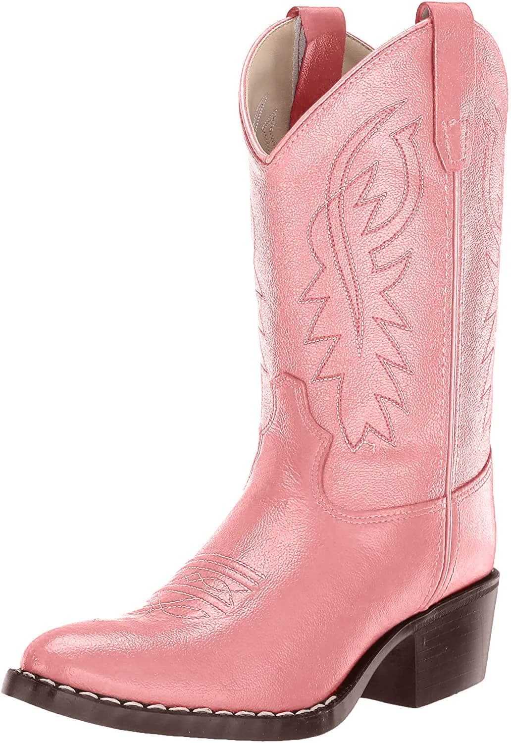Old West Toddler-Girls' Western Boot Round Toe 4 Little Kid | Durable Leather & Snug Fit — Tan Canyon/Pink