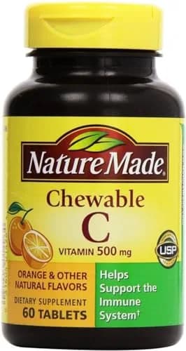 Nature Made Vitamin C 500 mg Chewable Tablets 120 Count (2 x 60) | Supports Immune System & Collagen Production thumbnail 1