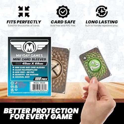 Mayday Games Mini Card Sleeve 45 mm x 68 mm | Precise Fit for Mini Cards, Archival Safe, 100 Sleeves thumbnail 5