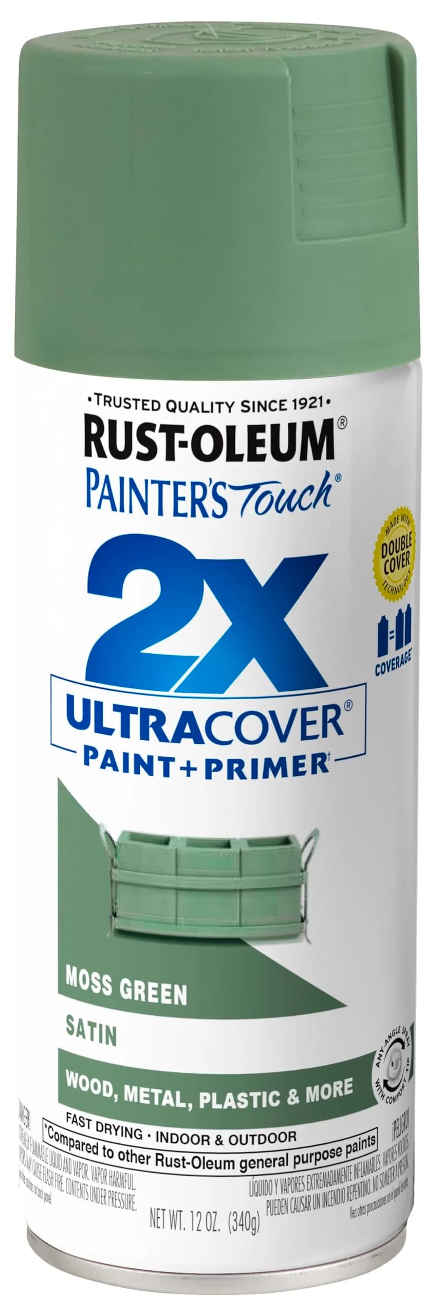 Rust-Oleum Painter's Touch 2X Ultra Cover Spray Paint, Satin Moss Green, 340g (12 Oz) | Professional Grade, Indoor/Outdoor Use — Satin Moss Green