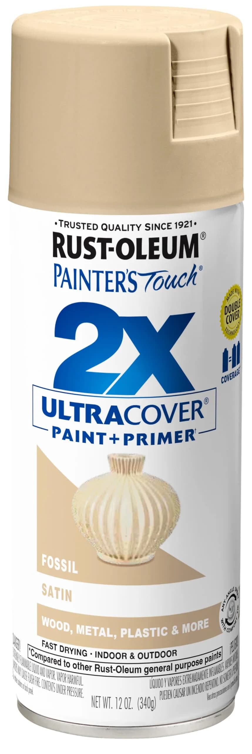 Rust-Oleum Painter's Touch 2X Ultra Cover Spray Paint, Satin Fossil, 340g | Fast Drying, Indoor/Outdoor - main product image