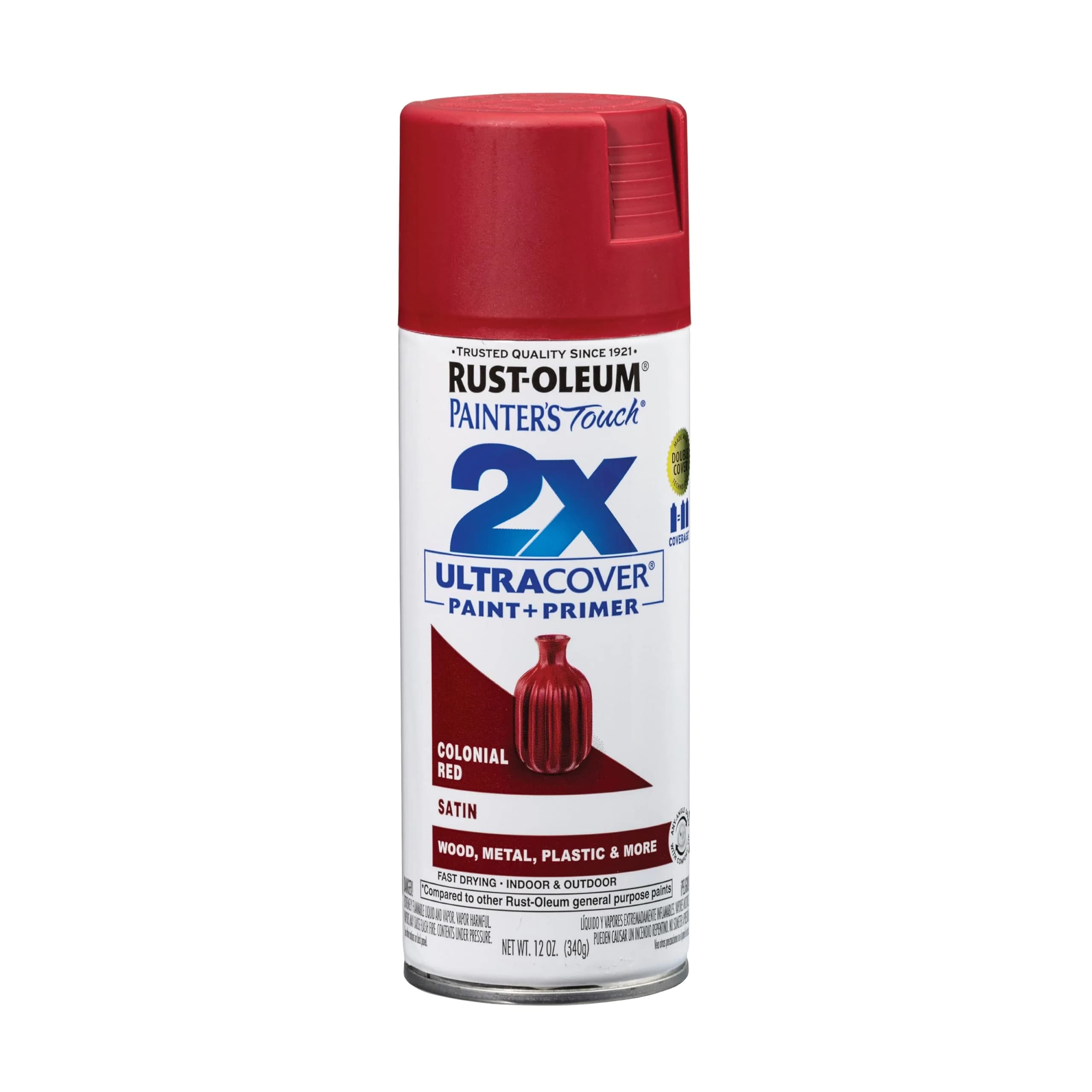 Rust-Oleum Painter's Touch 2X Satin Colonial Red Spray Paint, 340g (12 Oz) - main product image