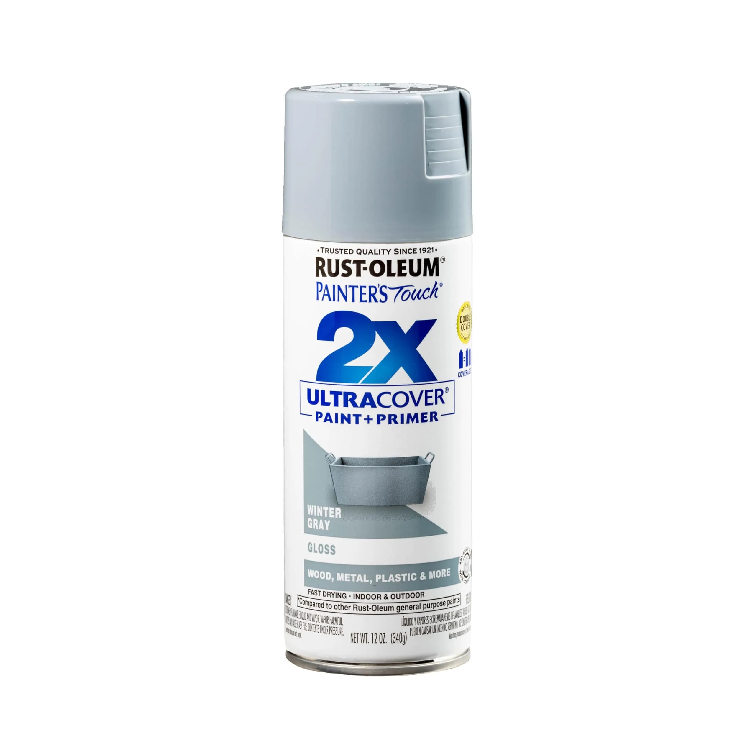 Rust-Oleum Painter's Touch 2X Ultra Cover Spray Paint, Gloss Winter Gray, Satin Finish - main product image