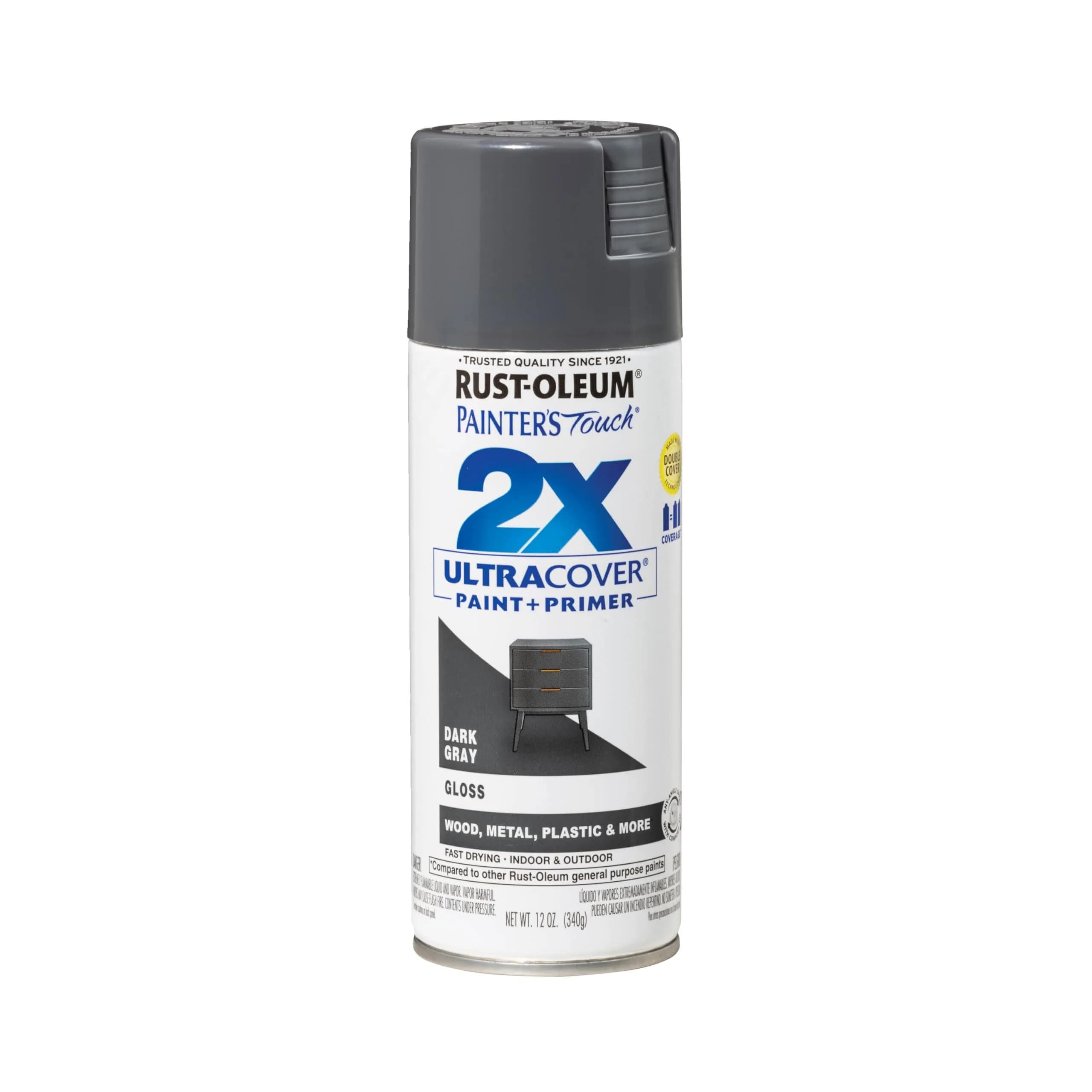 Rust-Oleum Painter's Touch 2X Ultra Cover Spray Paint, Gloss Dark Gray, 12 Oz (1 Can) - main product image