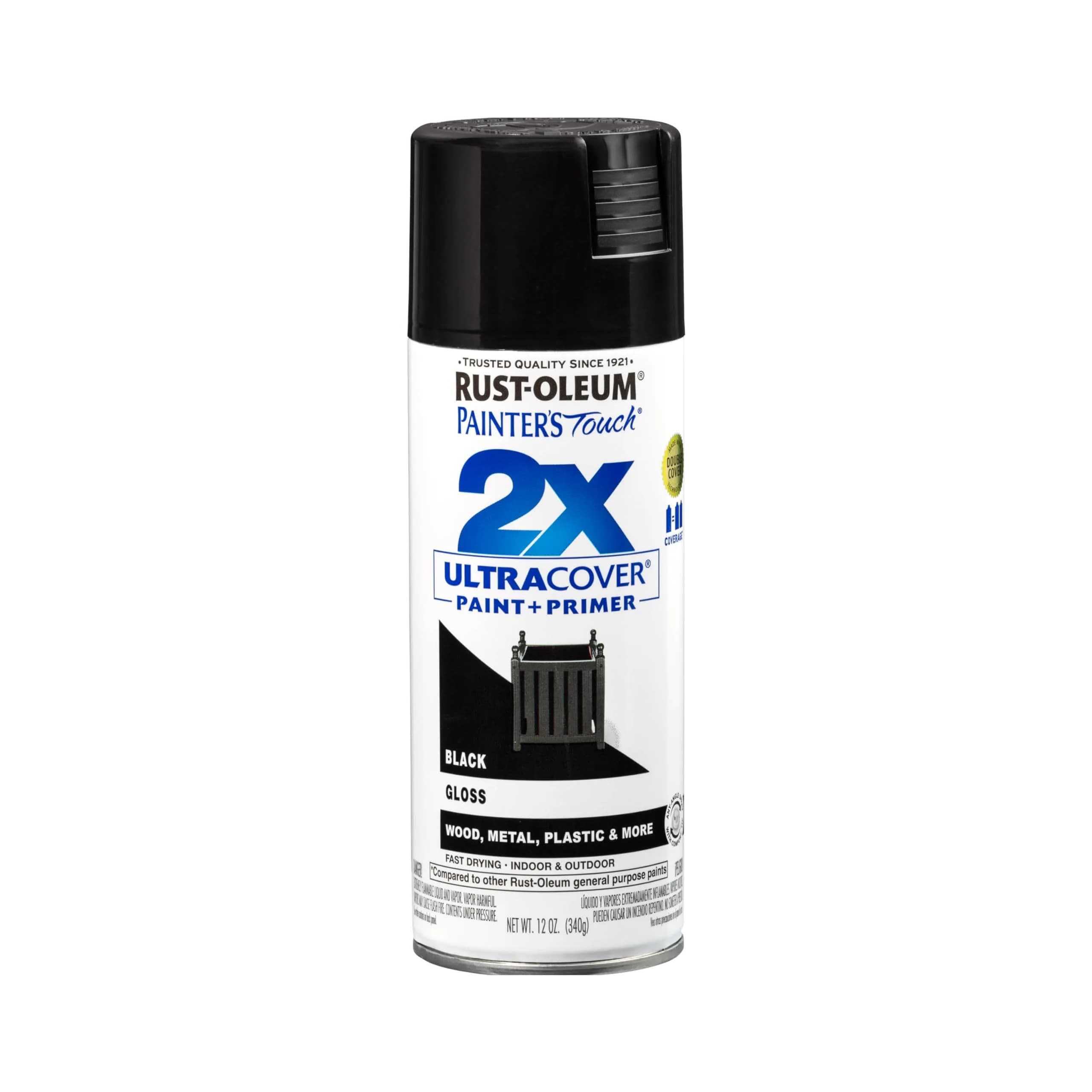 Rust-Oleum Painter's Touch 2X Ultra Cover Spray Paint, Gloss Black, 12 oz (Pack of 1) - main product image