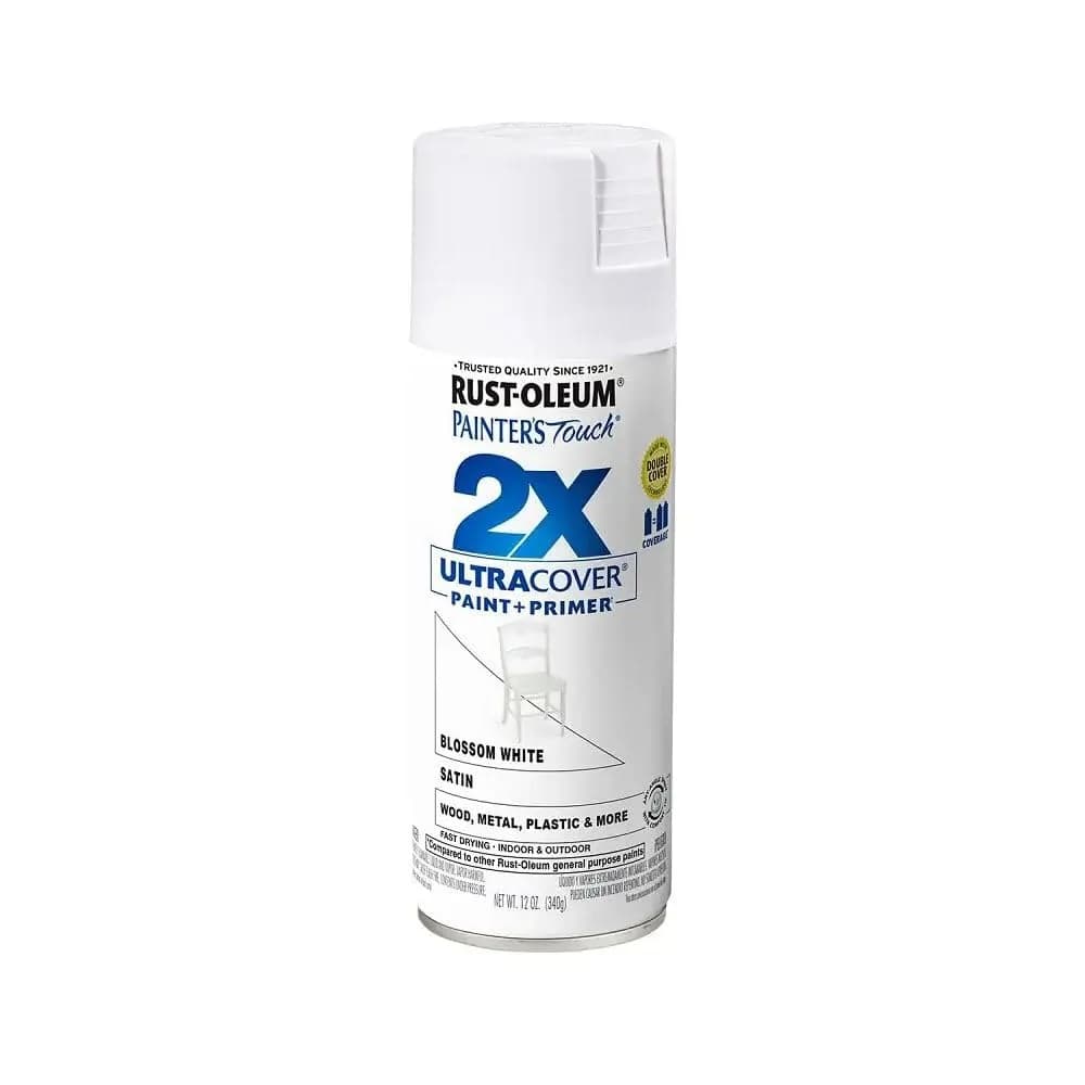 Rust-Oleum Painter's Touch 2X Satin Blossom White Spray Paint, 340g | Smooth Finish, Indoor/Outdoor - main product image